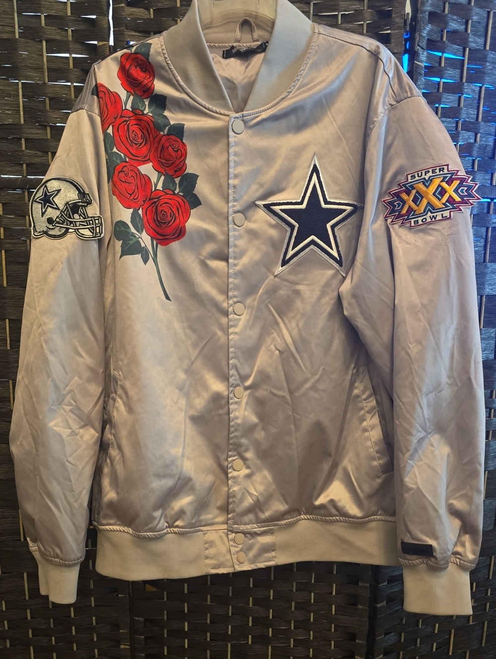 Pro Standard Womens Dallas Cowboys Satin Bomber Jacket with Patches, 3XL